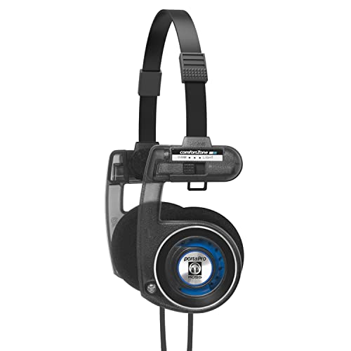 Koss Porta Pro Utility On-Ear Headphones, Detachable Interchangeable Cord System, Collapsible Design, Stealth Grey