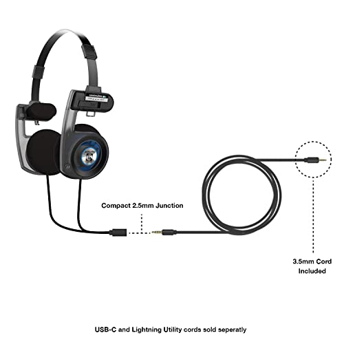 Koss Porta Pro Utility On-Ear Headphones, Detachable Interchangeable Cord System, Collapsible Design, Stealth Grey