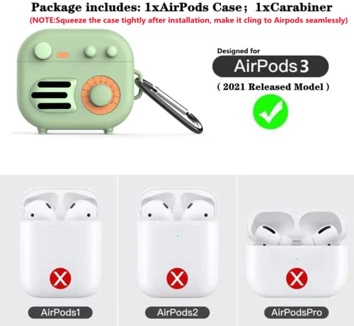 KAIJIA Cute Case for 2021 Apple AirPods 3rd Gen (Latest Model) with Keychain,Funny 3D Cartoon Retro Radio Designed,Shockproof Silicone Protective Cover for Kids Girl Women Boy Teens Men