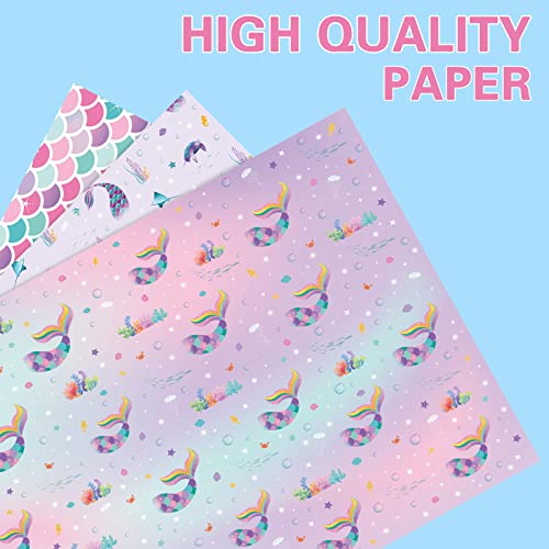 WERNNSAI Mermaid Wrapping Paper Sheets - 20'' x 27'' Gift Wrapping Paper 10 Sheets Packing Paper for Girls Birthday Christmas Baby Shower Party Supplies