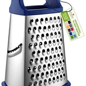 Professional Cheese Grater - Stainless Steel, XL Size, 4 Sides - Perfect Box Grater for Parmesan Cheese, Vegetables, Ginger - Dishwasher Safe - Sapphire