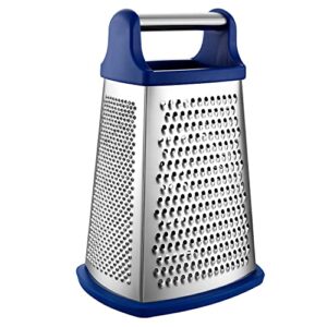 Professional Cheese Grater - Stainless Steel, XL Size, 4 Sides - Perfect Box Grater for Parmesan Cheese, Vegetables, Ginger - Dishwasher Safe - Sapphire