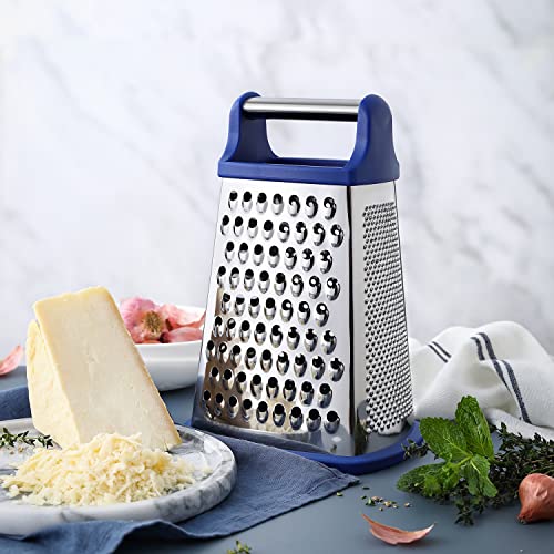 Professional Cheese Grater - Stainless Steel, XL Size, 4 Sides - Perfect Box Grater for Parmesan Cheese, Vegetables, Ginger - Dishwasher Safe - Sapphire