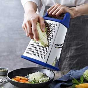 Professional Cheese Grater - Stainless Steel, XL Size, 4 Sides - Perfect Box Grater for Parmesan Cheese, Vegetables, Ginger - Dishwasher Safe - Sapphire