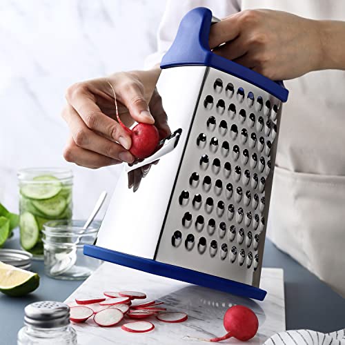 Professional Cheese Grater - Stainless Steel, XL Size, 4 Sides - Perfect Box Grater for Parmesan Cheese, Vegetables, Ginger - Dishwasher Safe - Sapphire