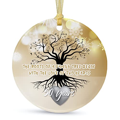 50th Anniversary Wedding Ornament 2023 Christmas Hanging for Couple,50 Years as Mr and Mrs,Xmas Wedding Gift for Parents,Ceramic Ornament for 50th Husband&Wife Married (2.9")