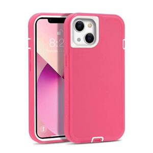 maxcury designed for iphone 13 case para, pink shockproof protective phone cases for women, drop protection heavy duty lightweight 2 in 1 dual layer cover for girls 6.1 inch (hot pink/white)