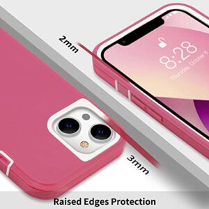 MAXCURY Designed for iPhone 13 Case para, Pink Shockproof Protective Phone Cases for Women, Drop Protection Heavy Duty Lightweight 2 in 1 Dual Layer Cover for Girls 6.1 Inch (Hot Pink/White)