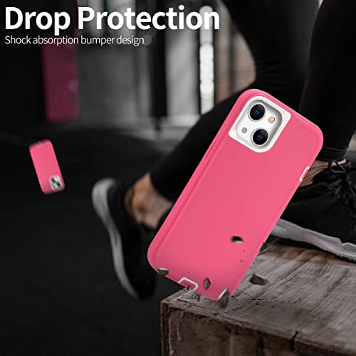 MAXCURY Designed for iPhone 13 Case para, Pink Shockproof Protective Phone Cases for Women, Drop Protection Heavy Duty Lightweight 2 in 1 Dual Layer Cover for Girls 6.1 Inch (Hot Pink/White)