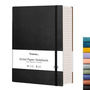 hiukooka college ruled lined journal notebook-320 pages a4 notebook large journal 8.3''×11.7'', 100gsm thick notebook for work,leather journal for writing,office,school with inner pocket - black