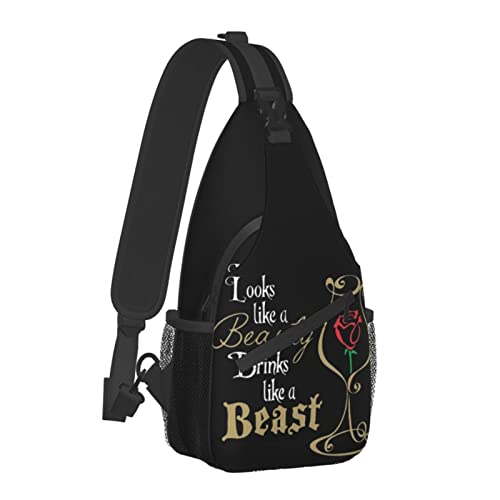 Hicyyu Looks Like A Beauty Drink Like A Beast Outdoor Crossbody Shoulder Bag For Unisex Young Adult Hiking Sling Backpack