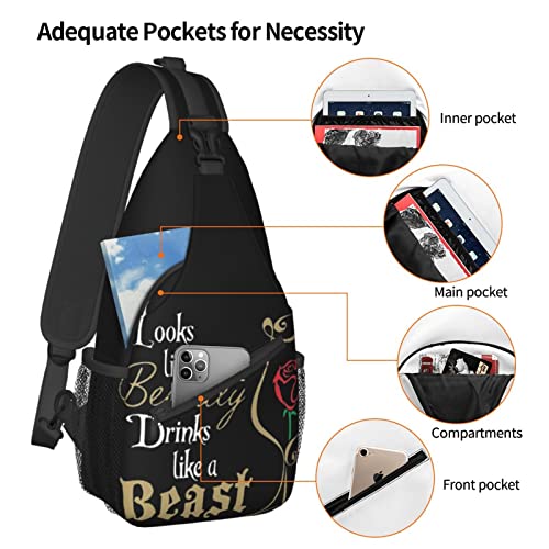 Hicyyu Looks Like A Beauty Drink Like A Beast Outdoor Crossbody Shoulder Bag For Unisex Young Adult Hiking Sling Backpack