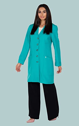 Veste Destiny Colored Women Lab Coat - 5 Pockets 38" Long Laboratory Coat - Female Medical & Science Labcoats 12 Colors in S,M,L with Adjustable Sleeve (Dark Green, Medium)