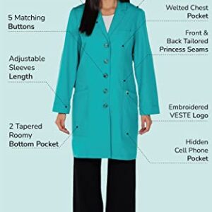 Veste Destiny Colored Women Lab Coat - 5 Pockets 38" Long Laboratory Coat - Female Medical & Science Labcoats 12 Colors in S,M,L with Adjustable Sleeve (Dark Green, Medium)