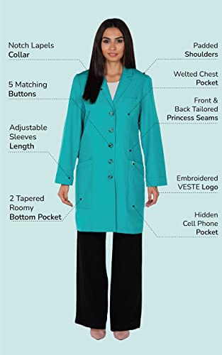 Veste Destiny Colored Women Lab Coat - 5 Pockets 38" Long Laboratory Coat - Female Medical & Science Labcoats 12 Colors in S,M,L with Adjustable Sleeve (Dark Green, Medium)