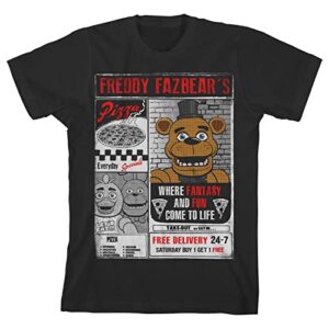 five nights at freddy's freddy fazbear's pizza ad boy's black t-shirt-xl