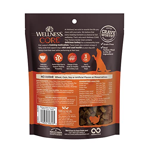 Wellness CORE Soft Tiny Trainers (Previously Petite Treats), Natural Grain-Free Dog Treats for Training, Made with Real Meat, No Artificial Flavors (Turkey & Pomegranate, 6 Ounce Bag)