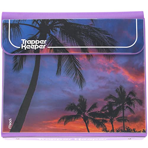 Trapper Keeper Binder, Retro Design, 1 Inch Binder, 2 Folders and Extra Pocket, Metal Rings and Spring Clip, Secure Storage, Palm Trees, Mead School Supplies (260038FDE1-ECM)