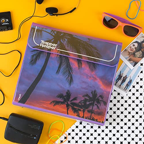 Trapper Keeper Binder, Retro Design, 1 Inch Binder, 2 Folders and Extra Pocket, Metal Rings and Spring Clip, Secure Storage, Palm Trees, Mead School Supplies (260038FDE1-ECM)