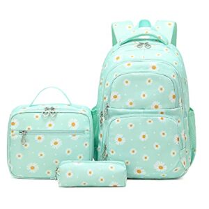 ZHANAO Daisy-Print School Backpack Set with Lunch Kits Bookbag for Teenager Girls 3pcs Gradient SchoolBag for Primary Student