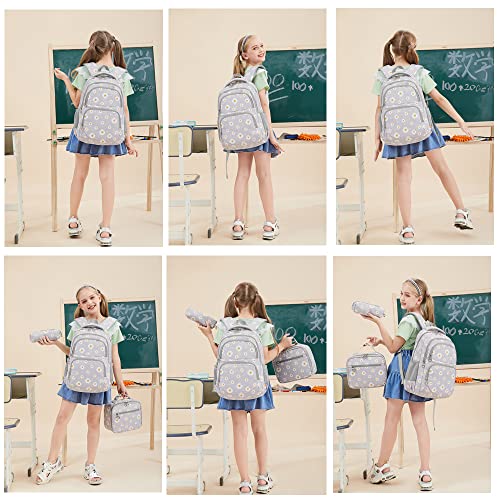 ZHANAO Daisy-Print School Backpack Set with Lunch Kits Bookbag for Teenager Girls 3pcs Gradient SchoolBag for Primary Student