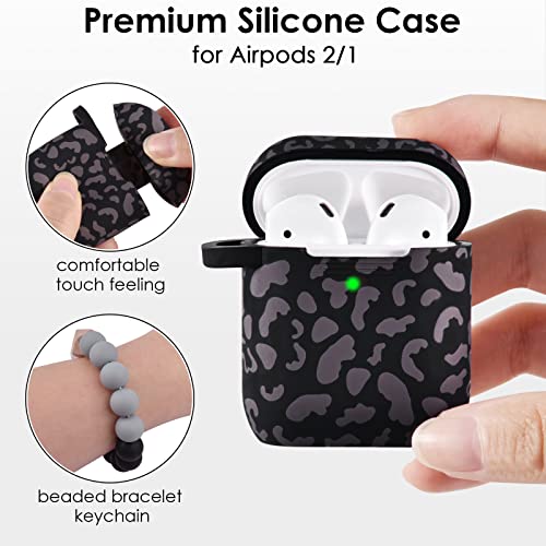 Filoto Airpods 2nd Generation Case, Cute Apple Airpod 1&2 Case Cover for Women Girls, Silicone Protective Case with Bracelet Keychain (Leopard Black)