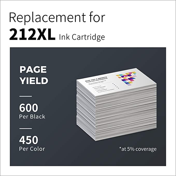 212 XL 212XL Ink Cartridges for Epson Printer Remanufactured Replacement for Epson 212 212XL Ink Combo Pack Work with Workforce WF-2850 WF-2830 Expression Home XP-4100 XP-4105 (5-Pack)