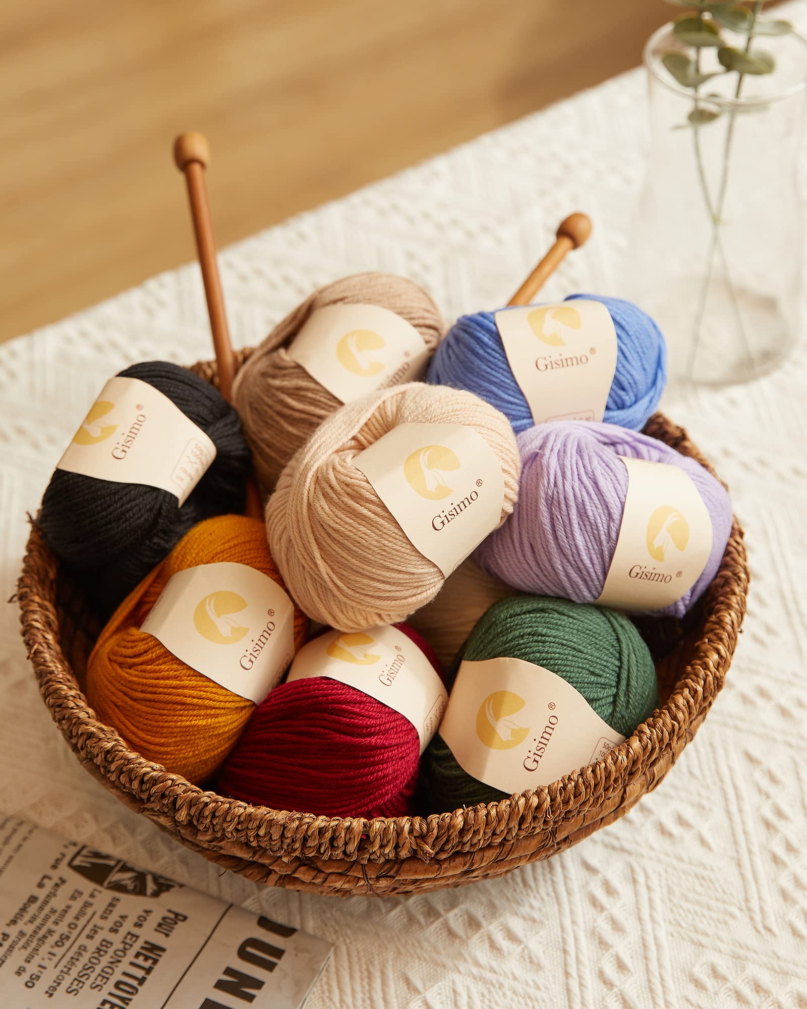 GISIMO 100% Merino Wool Yarn, 6-Ply Luxurious and Soft Yarn for Hand Knitting & Crocheting, 1.76 OZ/50g, 127 yds/116 Meters (Ivory, 1 Ball)