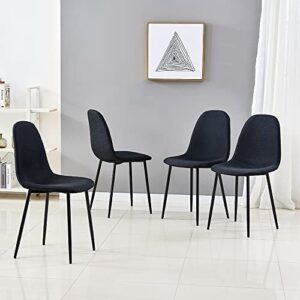 ids home dining chairs set of 4, mid century modern fabric side chairs, upholstered armless curved back with metal legs, chic kitchen decor/living room furniture accent (black)