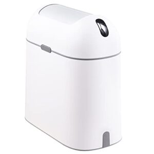 elpheco motion sensor bathroom trash can, 2.5 gallon waterproof trash bin with butterfly lid, bathroom waste basket garbage bin for bedroom kitchen and office use, white with grey button
