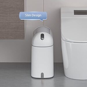 ELPHECO Motion Sensor Bathroom Trash Can, 2.5 Gallon Waterproof Trash Bin with Butterfly lid, Bathroom Waste Basket Garbage Bin for Bedroom Kitchen and Office use, White with Grey Button