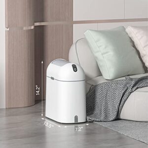 ELPHECO Motion Sensor Bathroom Trash Can, 2.5 Gallon Waterproof Trash Bin with Butterfly lid, Bathroom Waste Basket Garbage Bin for Bedroom Kitchen and Office use, White with Grey Button