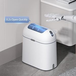 ELPHECO Motion Sensor Bathroom Trash Can, 2.5 Gallon Waterproof Trash Bin with Butterfly lid, Bathroom Waste Basket Garbage Bin for Bedroom Kitchen and Office use, White with Grey Button