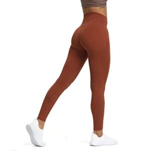 aoxjox high waisted workout leggings for women compression tummy control trinity buttery soft yoga pants 26" (cherry mahogany, large)