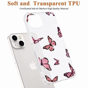 QISHANG Pink Butterfly Clear Case for iPhone 13 Mini, Transparent Slim Soft TPU Shockproof Corner Bumper Protective Cover Cute Kawaii Animal Pattern Anti-Scratch Cases for Kids Woman Teens Girls Boys