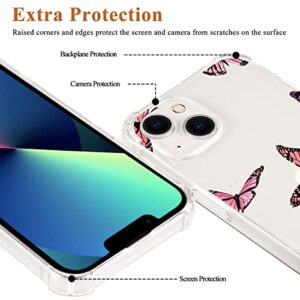 QISHANG Pink Butterfly Clear Case for iPhone 13 Mini, Transparent Slim Soft TPU Shockproof Corner Bumper Protective Cover Cute Kawaii Animal Pattern Anti-Scratch Cases for Kids Woman Teens Girls Boys