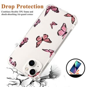 QISHANG Pink Butterfly Clear Case for iPhone 13 Mini, Transparent Slim Soft TPU Shockproof Corner Bumper Protective Cover Cute Kawaii Animal Pattern Anti-Scratch Cases for Kids Woman Teens Girls Boys