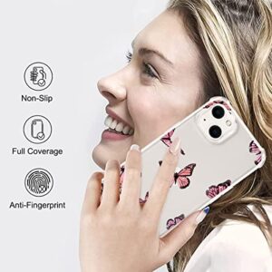 QISHANG Pink Butterfly Clear Case for iPhone 13 Mini, Transparent Slim Soft TPU Shockproof Corner Bumper Protective Cover Cute Kawaii Animal Pattern Anti-Scratch Cases for Kids Woman Teens Girls Boys