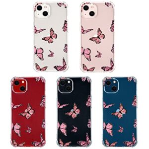 QISHANG Pink Butterfly Clear Case for iPhone 13 Mini, Transparent Slim Soft TPU Shockproof Corner Bumper Protective Cover Cute Kawaii Animal Pattern Anti-Scratch Cases for Kids Woman Teens Girls Boys