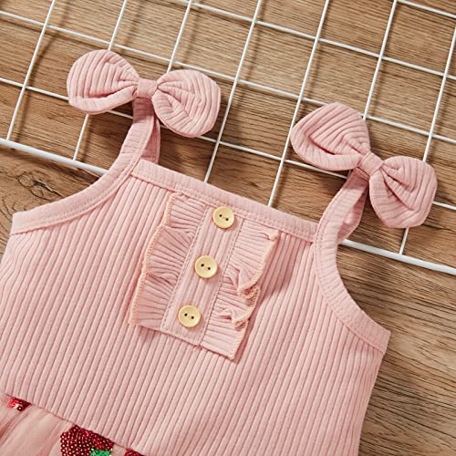 Toddler Baby Girl Dress Sleeveless Strap Knit Dress Daisy Tutu Dresses Princess Sundress (Pink Strawberry, 3-4T)