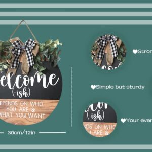 Welcome Sign Front for Door Decoration, 12 in Round Wood Wreaths Wall Hanging Outdoor, Farmhouse, Porch, for Spring Summer Fall All Seasons Holiday Christmas