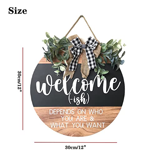 Welcome Sign Front for Door Decoration, 12 in Round Wood Wreaths Wall Hanging Outdoor, Farmhouse, Porch, for Spring Summer Fall All Seasons Holiday Christmas