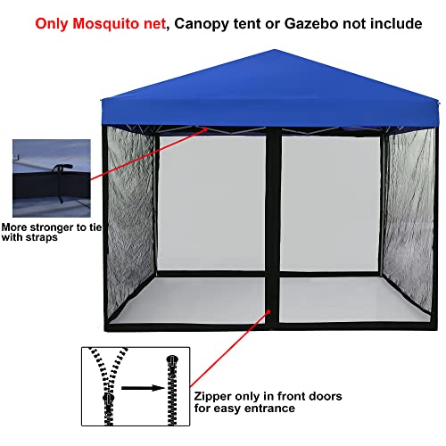 IJIALIFE Mosquito Net with Zipper for 10' x 10' Patio Gazebo Canopy and Tent, Zippered Mesh Sidewalls Screen Walls for Outdoor Camping and Garden (Black, Mosquito Net Only)