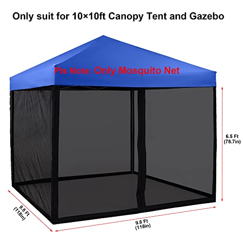 IJIALIFE Mosquito Net with Zipper for 10' x 10' Patio Gazebo Canopy and Tent, Zippered Mesh Sidewalls Screen Walls for Outdoor Camping and Garden (Black, Mosquito Net Only)