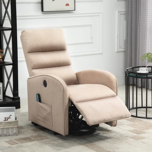 AVAWING Power Lift Massage Chair, Electric Recliners for Elderly Up to 330 LBS, Lay Flat Recliner W/Heat & Vibration, Linen Fabric Sofa Living Room Chairs with Side Pocket, USB Interface (Khaki)