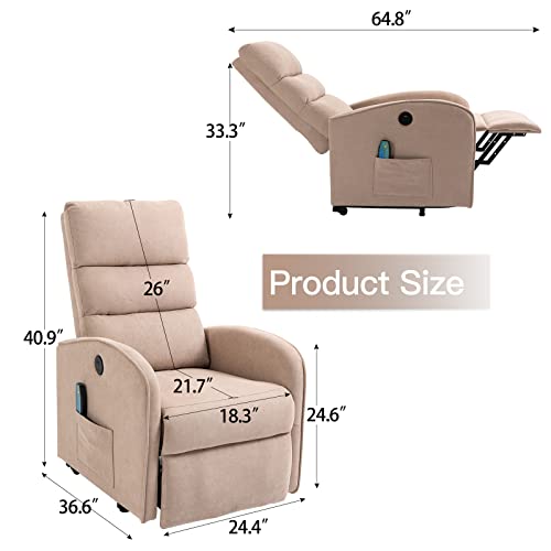 AVAWING Power Lift Massage Chair, Electric Recliners for Elderly Up to 330 LBS, Lay Flat Recliner W/Heat & Vibration, Linen Fabric Sofa Living Room Chairs with Side Pocket, USB Interface (Khaki)