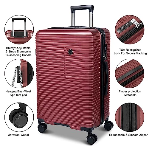 JZRSuitcase 3 peice Luggage Set, PC+ABS Suitcase Hardshell with Spinner Wheels TSA Lock for Travel, 20/24/28 Inch.