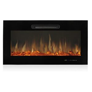 Circrane 36" Recessed Mounted Electric Fireplace, 750-1500W Insert Electric Heater with Adjustable Flame Color, Touch Control Panel & Remote Control, Log/Crystal Options
