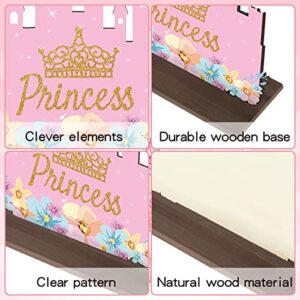 2 Pieces Princess Glitter One Letter Sign Wooden Centerpiece 1st Birthday Girl Decoration Princess Crown Centerpieces for Tables Baby Girl's Baby Shower Decor Supplies Photo Prop