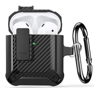 lequiven for airpod case, cover for airpods 2nd generation case with lock, case cover for airpod case 1st generation, supports wireless charging for airpods 1st & 2nd [front led visible]